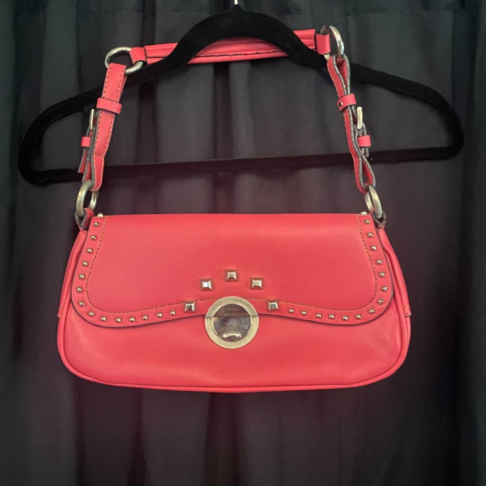 Vintage Hot Pink Leather Purse with metal detail